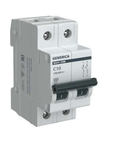 GENERICA ВА47-29М 2P C 10А 4,5кА (MVA21-2-010-C-G). Автоматический выключатель. IEK в Новосибирске
