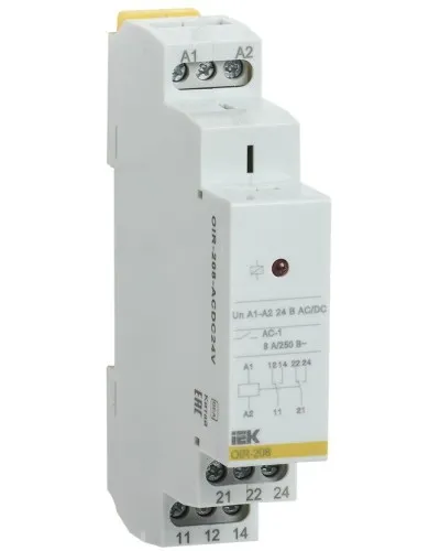 Реле промежуточное модульное OIR 2 контакта 8А 24В AC/DC (OIR-208-ACDC24V). Реле промежуточное модульное. IEK в Новосибирске