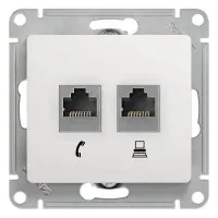 Glossa розетка RJ11+RJ45, 2-местная, кат. 5Е, скрытой установки, механизм, белый (GSL000185). Розетка компьютерная + телефонная. Systeme Electric
