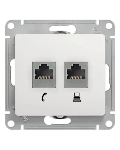 Glossa розетка RJ11+RJ45, 2-местная, кат. 5Е, скрытой установки, механизм, белый (GSL000185). Розетка компьютерная + телефонная. Systeme Electric в Новосибирске