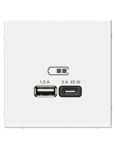 ArtGallery розетка USB тип-A+C 45Вт, скрытой установки, механизм, белый (GAL000129). Розетка USB. Systeme Electric в Новосибирске