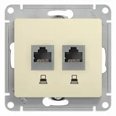 Glossa розетка RJ45+RJ45 2-местная, кат. 5Е, скрытой установки, механизм, бежевый (GSL000285KK). Розетка компьютерная. Systeme Electric