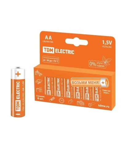 LR6 AA Alkaline 1,5V PAK-8 TDM (SQ1702-0009). Элемент питания. TDM ЕLECTRIC в Новосибирске