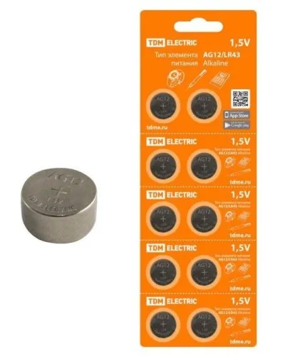 AG12/LR43 Alkaline 1,5V BP-10 TDM (SQ1702-0046). Элемент питания. TDM ЕLECTRIC в Новосибирске