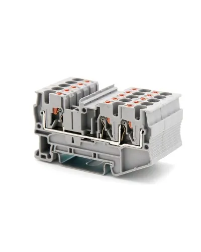 Клемма проходная, зажим push-in, 3 точки подключения, 4 кв.мм, серая (VPR-4-TWIN-GY). Клемма проходная, 2 точки подключения. ДКС в Новосибирске