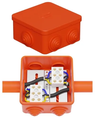 Коробка JBS080 85х85х50, 6 вых., 12P (0,15-2,5 мм²) (43071HF). Коробка монтажная, огнестойкая, без галогена. Экопласт в Новосибирске